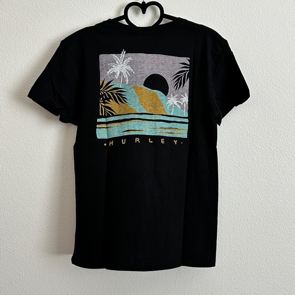 Hurley Black Tropical Golden Waves Sunset Palm Tree Graphic Tee Size XS - Picture 8 of 8
